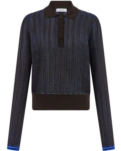 Ferragamo Long-sleeve Knitted Polo Shirt - Blue
