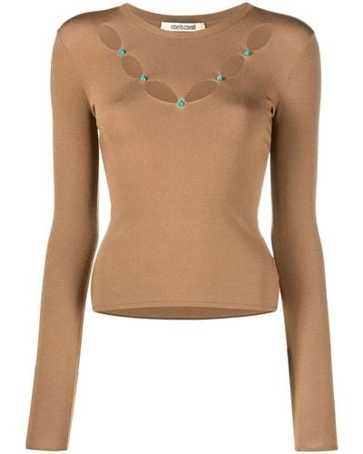 Roberto Cavalli Cut-out Stone-embellished Top - Brown
