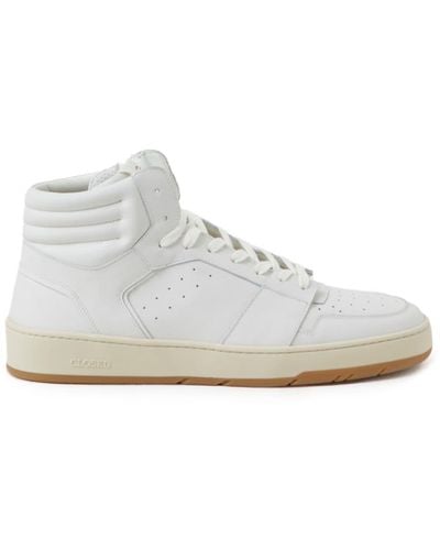 Closed Paneled Leather High-top Sneakers - White