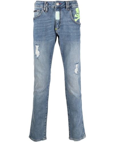 Philipp Plein Skull Low-rise Straight-leg Jeans - Blue