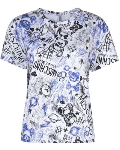 Moschino T-Shirt mit Zeichnungs-Print - Blau