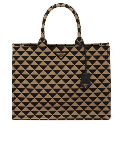 Prada Symbole Geometric-print Tote Bag - Brown