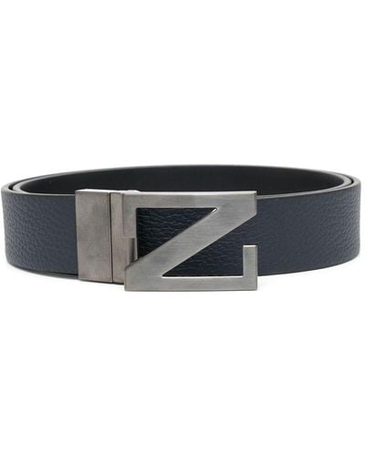 Zegna Logo-buckle Leather Belt - Black