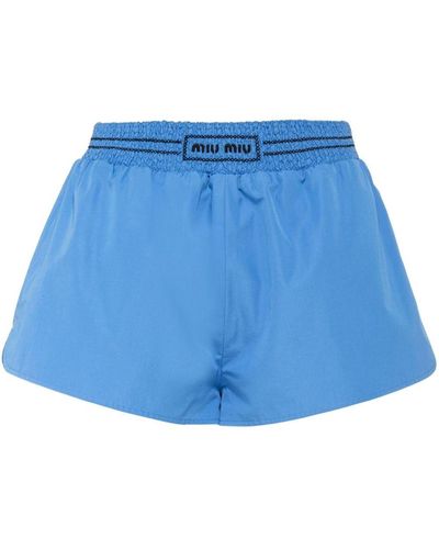 Miu Miu Embroidered Poplin Shorts - Blue