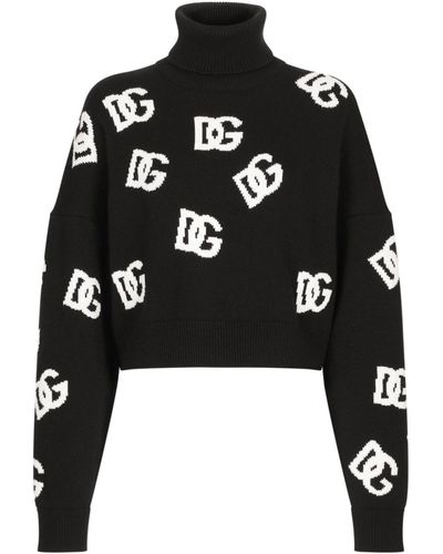 Dolce & Gabbana Intarsia-knit Logo Virgin Wool Sweater - Black