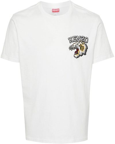 KENZO T-shirt Aus Baumwolljersey Mit Stickerei - Weiß