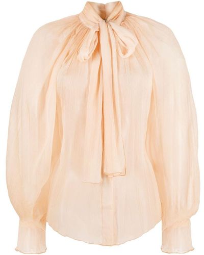 Atu Body Couture Sheer Silk Pussy-bow Blouse - Natural
