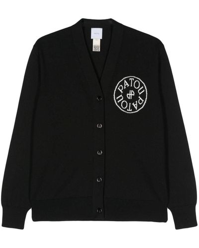 Patou Intarsia-logo Knitted Cardigan - Black