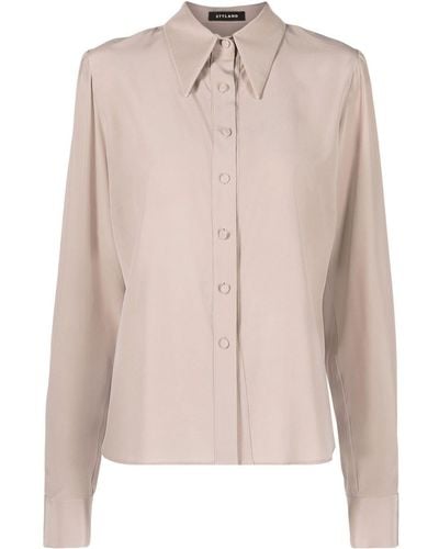 Styland Long-sleeve Silk Shirt - Pink