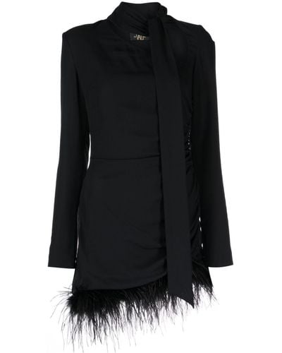 De La Vali Avenue Feather-trim Minidress - Black