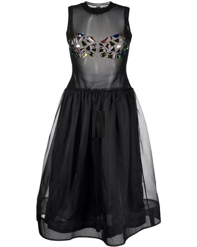 Cynthia Rowley Crystal-embellished Organza Midi Dress - Black