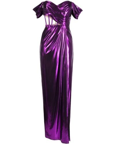 Marchesa Lamé-effect Cut-out Gown - Purple