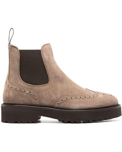 Doucal's Perforated Slip-on Suede Boots - Brown