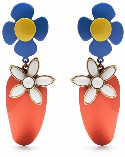 Saint Laurent Flower And Strawberry Clip-on Earrings - Red