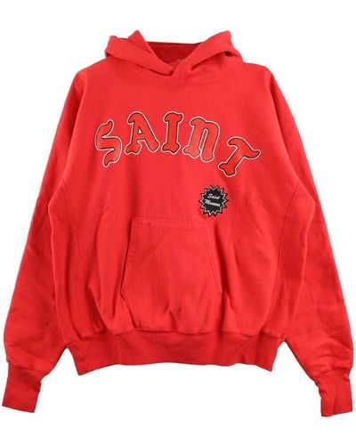 SAINT Mxxxxxx Logo-print Cotton Hoodie - Red