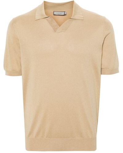 Canali Split-neck Fine-knit Polo Shirt - Natural