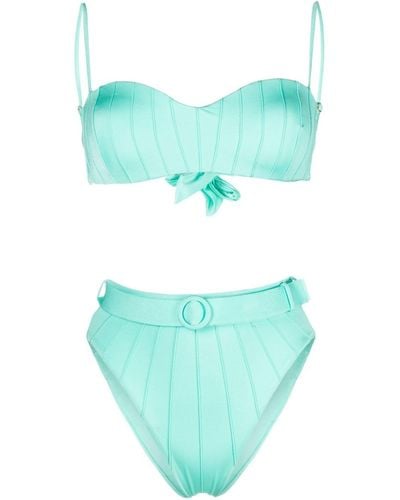 Noire Swimwear High-waist Belted Bikini Set - Blue