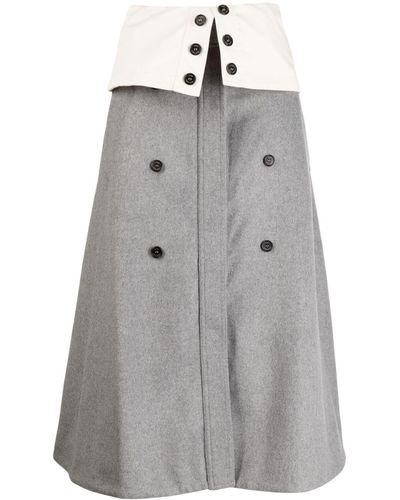 ROKH A-line Wool-blend Midi Skirt - Gray