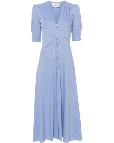 Luisa Beccaria Striped Puff-sleeves Maxi Dress - Blue