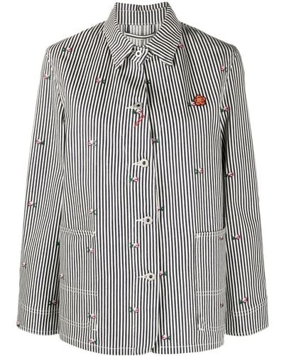 KENZO Striped Cotton Shirt Jacket - Gray
