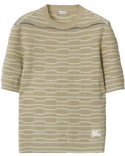 Burberry Embroidered-logo Knit T-shirt - Natural