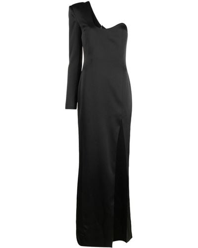 Genny One-shoulder Long-sleeve Gown - Black