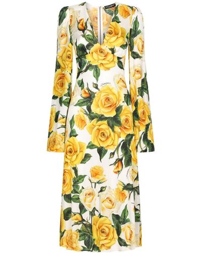 Dolce & Gabbana Flower Print Midi Dress - Metallic
