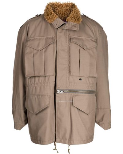 Kolor Shearling-collar Drawstring Jacket - Brown