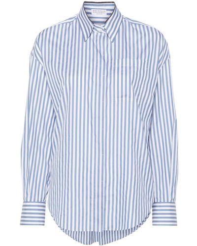 Brunello Cucinelli T-shirt rayé à épaules tombantes - Bleu