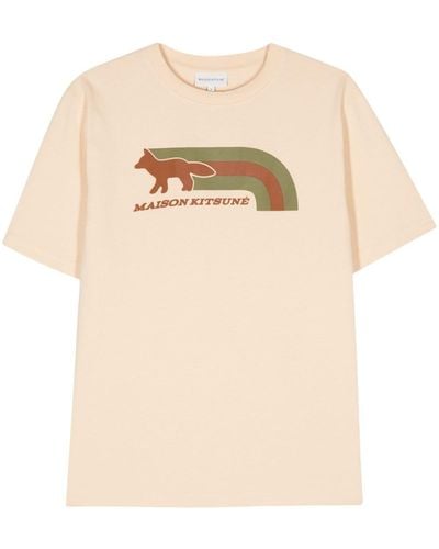 Maison Kitsuné Flash Fox-motif Cotton T-shirt - Natural