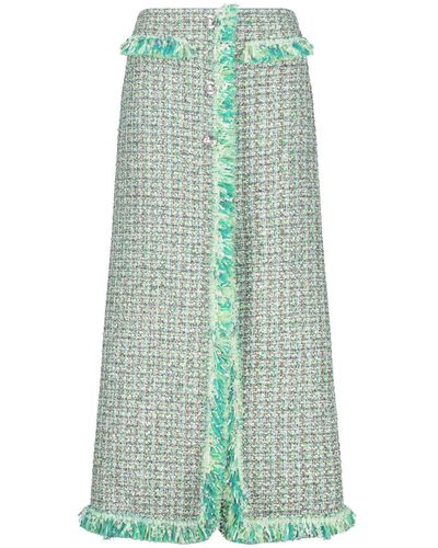 Giambattista Valli Frayed-detail Tweed Skirt - Green