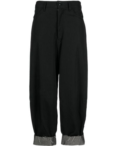 Y's Yohji Yamamoto Stripe-detail Wool Tapered Pants - Black