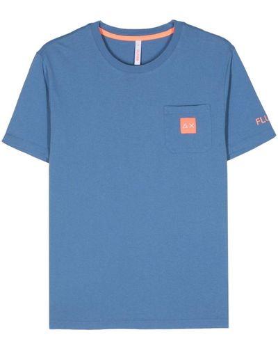 Sun 68 Logo-patch Cotton T-shirt - Blue