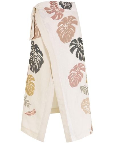 Amir Slama Palm Leaf Print Wrap Skirt - Natural