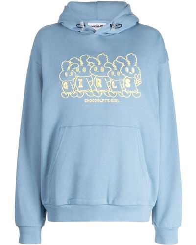 Chocoolate Logo-embroidered Cotton Hoodie - Blue
