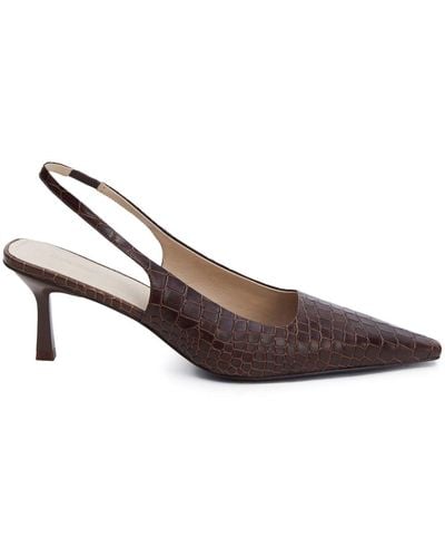 12 STOREEZ Crocodile-embossed Leather Slingback Court Shoes - Brown