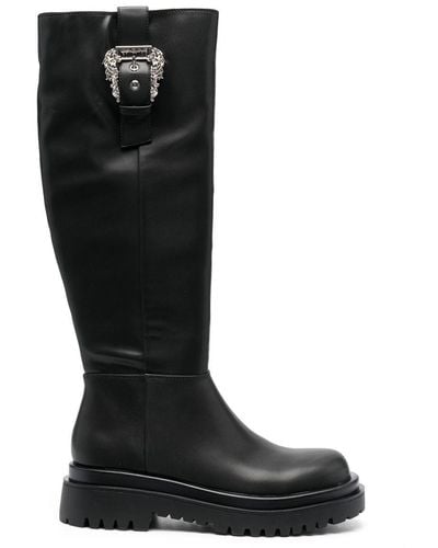 Versace Jeans Couture Baroque-buckle Knee-high Boots - Black
