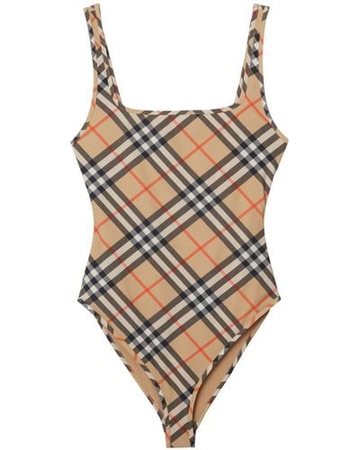 Burberry Check-pattern Swimsuit - Natural