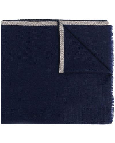 Brunello Cucinelli Écharpe en laine à franges - Bleu