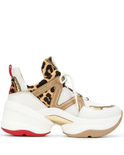 Michael Kors Olympia Leopard Calf Hair And Leather Trainer - White
