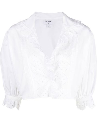 Filippa K Cropped Embroidered Blouse - White