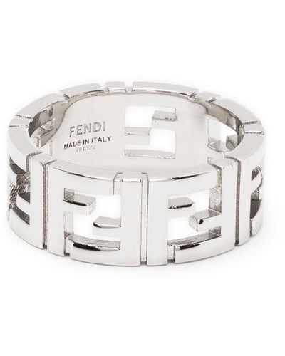 Fendi Ff-logo Band Ring - White