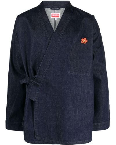KENZO Boke Flower Denim Kimono Jacket - Blue