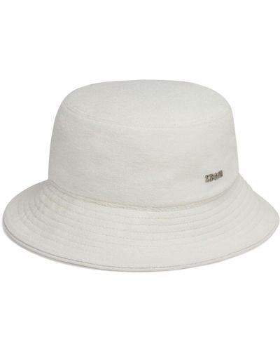 Zegna Logo-embellished Cotton-silk Bucket Hat - White