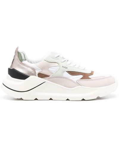 Date Colour-block Paneled Leather Sneakers - White