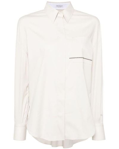 Brunello Cucinelli Camisa con detalle bordado - Blanco