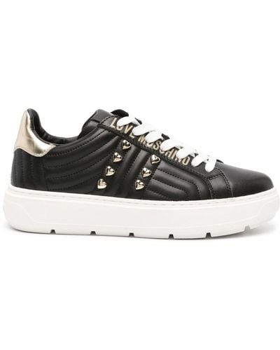 Love Moschino Heart-stud Quilted Leather Sneakers - Black