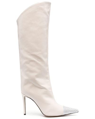 Alexandre Vauthier Crystal-embellished Leather Boots - White