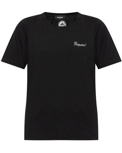 DSquared² Rhinestone-logo Cotton T-shirt - Black