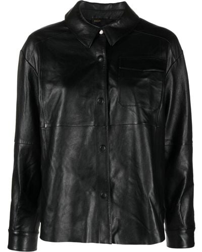 Maje Panelled Leather Shirt - Black